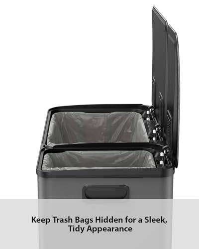Lovewind Double Trash Can Kitchen, 13+5.5 Gallon Stainless Steel Dual Trash and Recycle Bin Combo with Silent Close Lid, Heavy-Duty Foot Pedal, Easy to Clean Garbage Can for Large Families, Grey - color: Grey, size: 13+5.5 Gallon