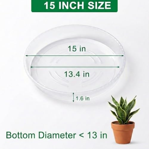 RooTrimmer 10 Pack 15 Inch Clear Plant Saucers, Thick Plastic Drip Trays - size: 15 inch