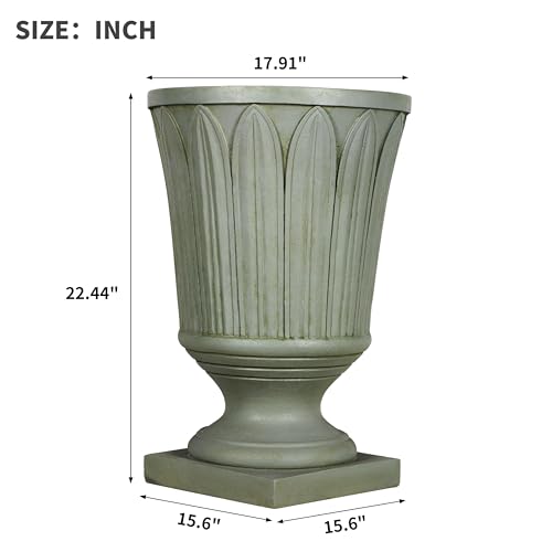 Merax 22.44" H Classical Embossed Leaf Pedestal Urn Planter Weather-Resistant MGO Outdoor Flower Pot for Garden Patio and Front Porch Entrance,Antique Mossy Grey - style: Classical Embossed Leaf