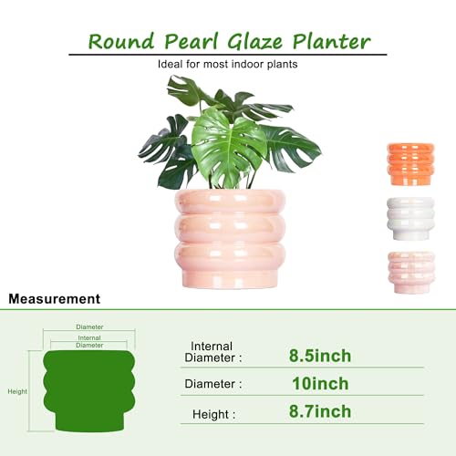 10 Inch Ceramic Plant Pot with Drainage, Planter for Indoor Plants - color: Pink, size: 10 Inch (Single)