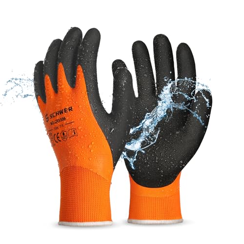 Schwer 2 Pairs Waterproof Work Gloves Double Latex Coated, CR3306, M - color: Waterproof Orange, size: Medium