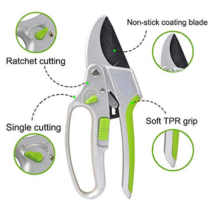 Garden Guru Ratchet Hand Pruning Shears - 2 in 1 Professional Garden Clippers with Ergonomic Grip - Makes Tough Cuts Easy (4 Pack) - size: 4 Pack, style: 2 in 1 Ratchet