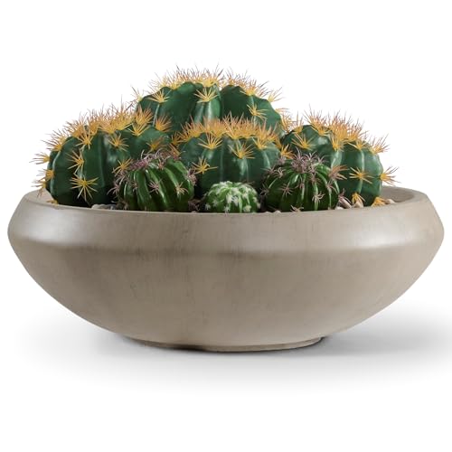23.3" Dia x 7.9" H Extra Large Bowl Planter, Weathered Concrete Flowerpot - color: Natural, size: Large