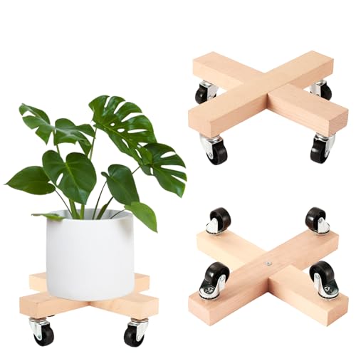 Wooden Plant Caddy with Wheels 12 Inch Rolling Plant Stand on Wheels Heavy Duty Plant Dolly for Large Plants Plant Roller with Wheels Planter Wheels Base Indoor & Outdoor - color: Beech Wood, size: 12" - 1 Pack