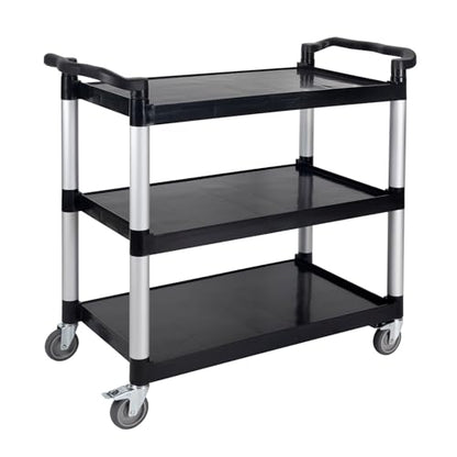 UNICOO® Heavy Duty 3-Tier Rolling Cart, Service Utility Cart on Wheels, 550lbs Capacity, Lockable & Silent Wheels, Anti-Rust, Easy Clean for Restaurant, Office, Dorm, Garage, Kitchen Storage - color: Black