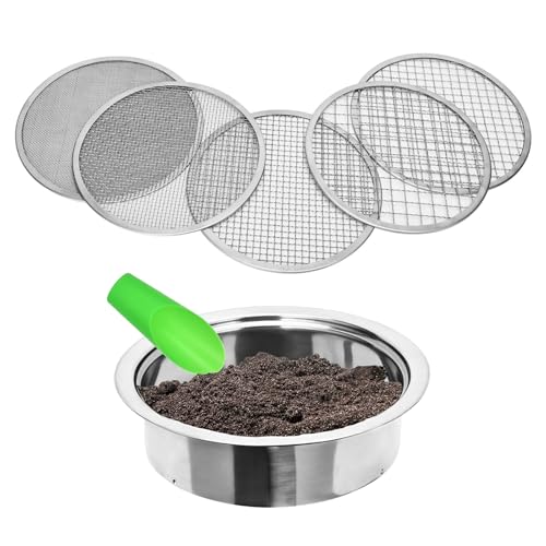 Stainless Steel Soil Sifter for Gardening,Sand Sifter Tool with Interchangeable Mesh Screens(1,3,6,9,12mm) and Scoop Shovel,Soil and Compost Screening Kit