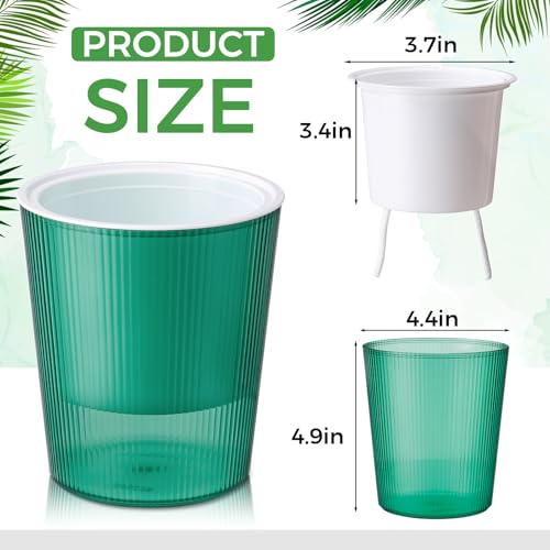 6 Pack Self Watering Pots for Indoor Plants Plastic Vertical Ribbed Semi Transparent Planters, Dual Layer Reservoir for Indoor Succulents Herbs Pothos(Green, White,4.4 x 4.9 Inch) - color: Green, White, size: 4.4 x 4.9 Inch