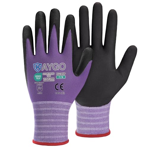 KAYGO Safety Work Gloves, MicroFoam Nitrile Coated, Men Women,KG18N - color: Purple, size: Small