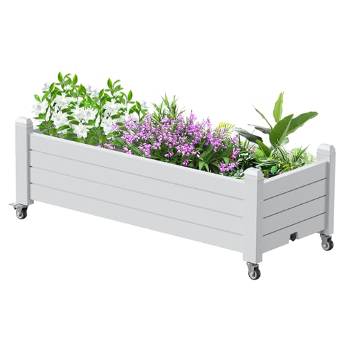 Vixzen Raised Garden Bed Outdoor,Reinforced Large Planter Box with Wheels & Storage Shelf,Mobile Planter Bed Box for Backyard, Patio, Balcony (Ashen, 17.5" h) - color: Ashen, size: 17.5"h