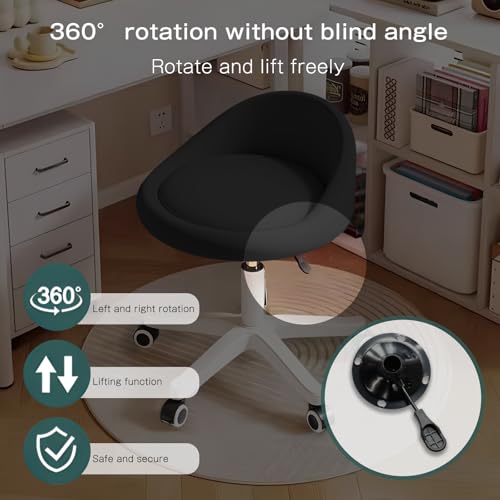 Rolling Stool – Ergonomic Swivel Seat, Adjustable Height, Ultra-Quiet Wheels, Padded PU Leather Cushion, for Salon, Office, Massage & Medical Use Black sap1 - color: Black