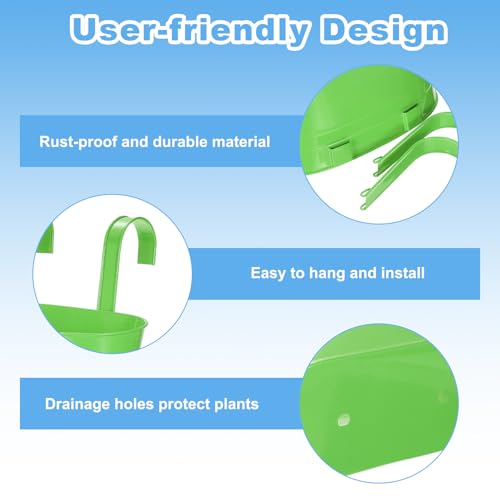 uxcell Rail Planter for Outdoor Plants, 4 Pcs 11" Iron Wall Hanging Planters Fence Railing Balcony Planters with Drainage Holes and Detachable Hooks, Dark Green - color: Green