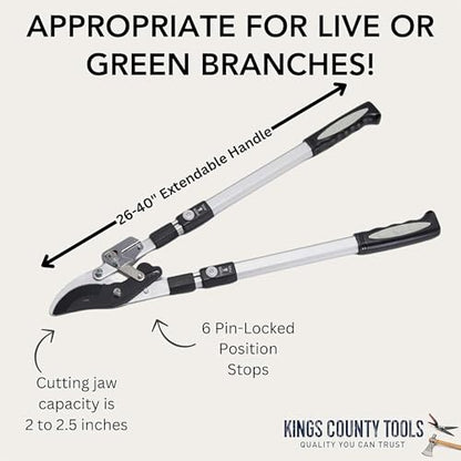 Kings County Tools Tree Trimmer Loppers with 26" - 40" Long Handles - style: 40" Extendable Bypass Lopper