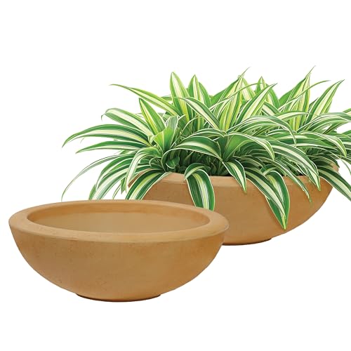 Sunnydaze Percival 20.75" Shallow Outdoor Planter Bowl, Sand, 2pk - color: Sand
