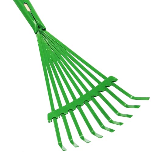 Kids Leaf Rake-Small Wooden Handle Leaf Rake with Metal Tines, 27inches /69cm Length, for Kids Enjoy Garden Cleaning Activities (Green) - color: Green