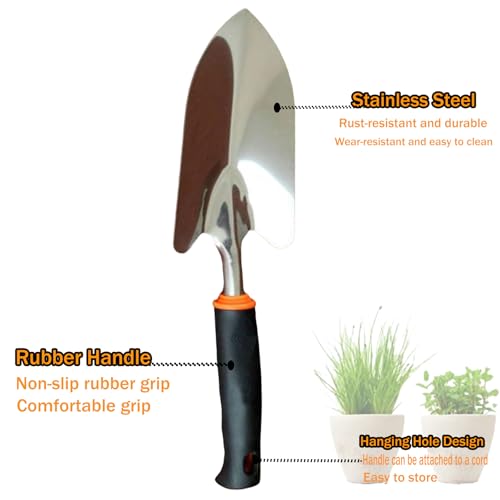 Garden Trowel Stainless Soft Grip, Heavy Pointed Shovel for Plant Dig Wee - color: black
