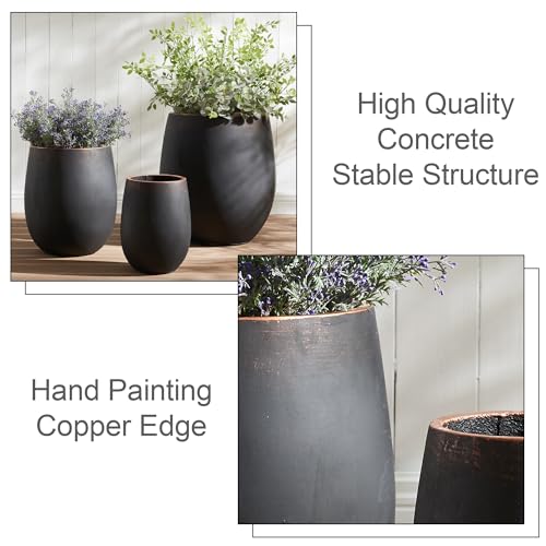 15.5"Hx13.3"Dia" Weathered Round Concrete Planter with Drainage Hole - color: Black 1pack, size: 1 Pack