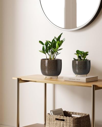 LE TAUCI Ceramic Plant Pots, 5.1 + 6.4 Inch, Set of 2, Reactive Glaze Black - color: Reactive Glaze Black