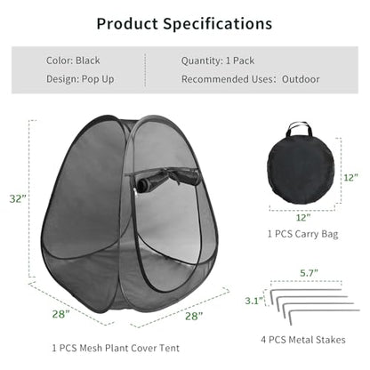 1PC Large Netting Tent for Garden Protection, Mesh Plant Cover from Animals - color: Black 1pc