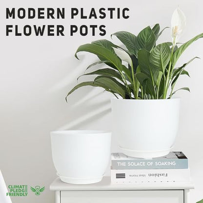 YNNICO Plant Pots 10/9/8/7.5/7 inch with Multi Mesh Drainage Holes - color: White, size: 10/9/8/7.5/7 inch
