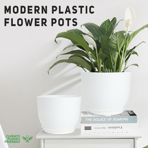 YNNICO Plant Pots 10/9/8/7.5/7 inch with Multi Mesh Drainage Holes - color: White, size: 10/9/8/7.5/7 inch