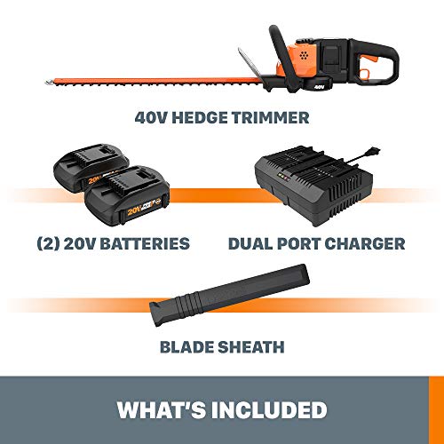 WORX Cordless Hedge Trimmer, 40V 26" Bush Trimmer, WG284.1 - style: 26" 40V Hedge Trimmer w/(2)2.0Ah Batteries