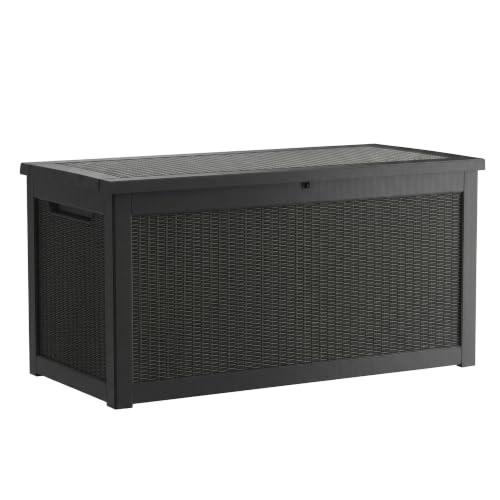 350 Gallon Outdoor Storage Box Resin Deck Box All Weather Waterproof Large Lockable Storage Container Deck Box for Patio Furniture, Garden Tools, Lockable, Upgrade Black - color: Black, size: 350 GAL