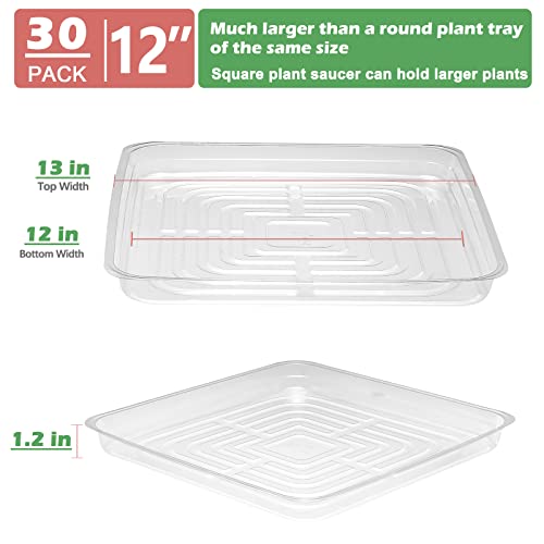 30 Pack Plant Saucers for Indoors 12 Inches Plant Trays for Pots Plastic Trays for Plants Square Plant Drip Trays for Potted Plants Flower Pot Saucers Clear Plant Plates to Catch Water, Bulk - size: 12 Inches