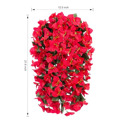 2 PCS Bougainvillea Artificial Hanging Flowers Plants for Outdoors, Red - color: Red