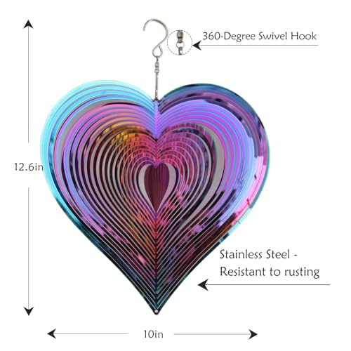 Phuryllic Wind Spinners Outdoor, Garden Decor, Bird Deterrents for Outside, 3D Metal Yard Decorations for Patio & Backyard, Unique Gardening Gifts for Women & Moms - 10in Purple Heart