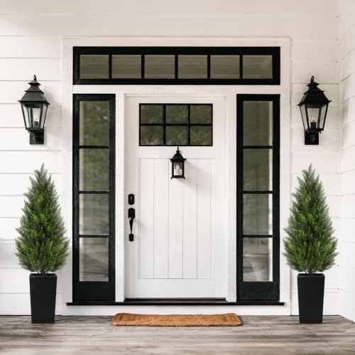 VIVATREES 5FT Artificial Cedar Topiary Trees 2 Pack, Realistic Faux Cypress Trees with Square Black Planter Pot, UV Resistant Outdoor Evergreen Plants for Front Porch Patio Garden Home Decor - size: 5ft
