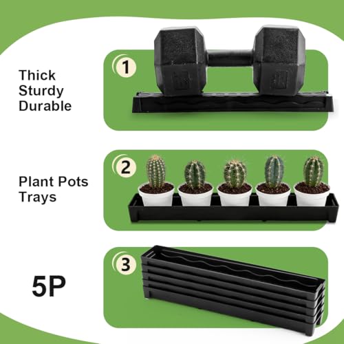 RooTrimmer 5 Pack Plastic Plant Saucer (17"x3"x1.5"), Rectangular Window Sill Plant Pot Trays with Removable Drainage Hole, Thick Windowsill Saucer Tray for 2.8 inch (7CM) Flower Nursery Pots (Black) - size: Trays (17"x3"x1.5") for 2.8 Inch Pots-5 Pack