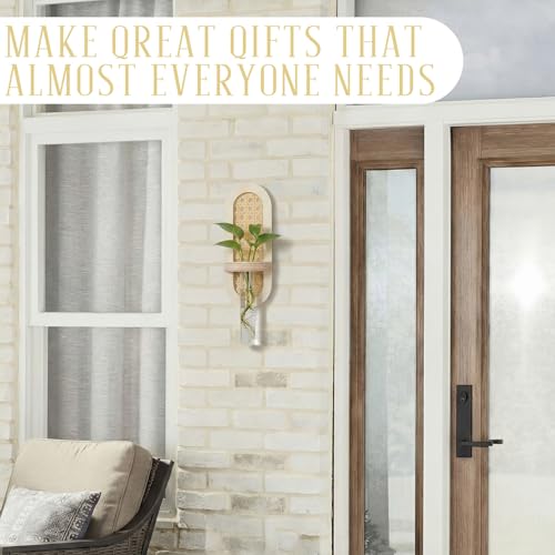 4 Pcs Wooden Rattan Wall Propagation Vases 8 Inch Wood Wall Vase Set Natural Boho Hanging Plant Flower Display for Hydroponics Plants Home Office Living Room Decor