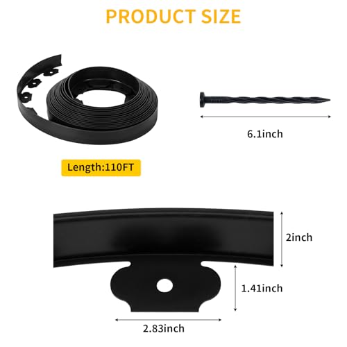 Garden Edging, 110FT x 2" Flexible Plastic Landscape Border with 106 Stakes - style: 110FT