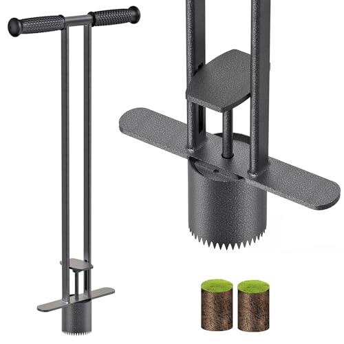 Dolibest Sod Plugger, Bulb Planter Tool with Non-Slip Grip Handle. Turf Cutter and Grass Plugger Tool with Dual Pedals, Sharp Serrations, Perfect for Zoysia, Bermuda and More (Upgrade) - color: Black C- 3'' depth