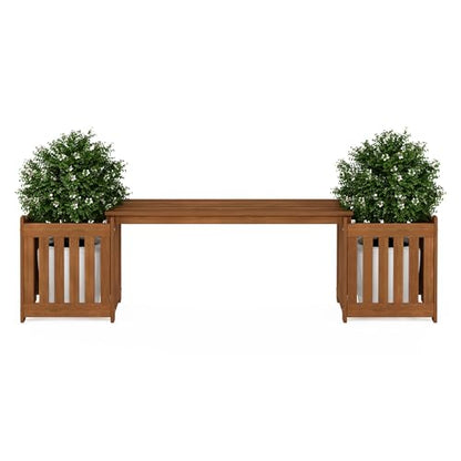 Furinno TIOMAN Planter Box with Bench, Hardwood Flower Box with Seat, Cube Garden Box, in Teak Oil, Outdoor Indoor, Garden, Patio, Balcony, Light Wood - size: 16" x 16" Boxes with 41" Wide Bench