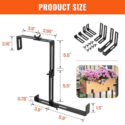 Window Box Brackets, Adjustable Hanging Railing Planter Box, Heavy Duty Wall Mount Iron Flower Box Holder for Railing Deck Patio Windowsill (2 Pack) - size: 2 Pcs