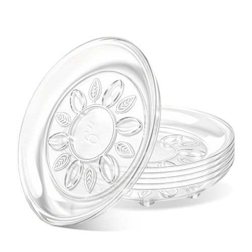 SupKing 6 Pack Plastic Plant Saucers with Raised Feet 6 inch / 8inch / 10inch /12inch Heavy Duty Clear Plant Trays to Catch Water Flower Pots Saucer for Indoor & Outdoor Plants (6” Clear) - size: 6in - 6 Pack