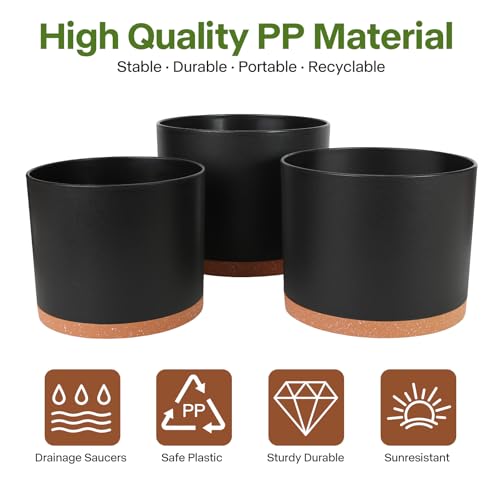 GARDIFE 3 Pack Cylinder Planter Set 10/9/8 Inch White Indoor Plant Pots - color: Black-brown
