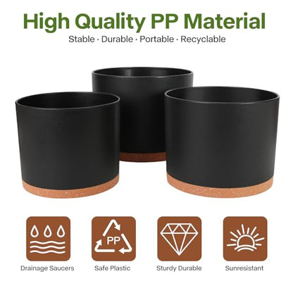 GARDIFE 3 Pack Cylinder Planter Set 10/9/8 Inch White Indoor Plant Pots - color: Black-brown