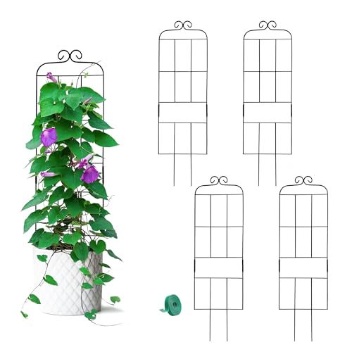 4 Pack 31'' Plant Trellis for Climbing Plants Indoor & Outdoor, Metal Trellis for Potted Plants, Plant Support for Houseplant, Vines, Pothos, Rose, Ivy, and Flowers, Black - size: 31in/4Pack
