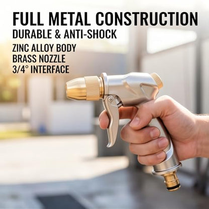 All-Metal Garden Hose Nozzle, Multiple Adjustable Spray Patterns