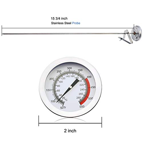 Deep Fryer/Candy/Turkey Thermometer with Clip&15 inch stem - Professional Kitchen Pot Fryer,Stainless Steel Fry Oil Thermometer for Frying,Candy and Meat Cooking