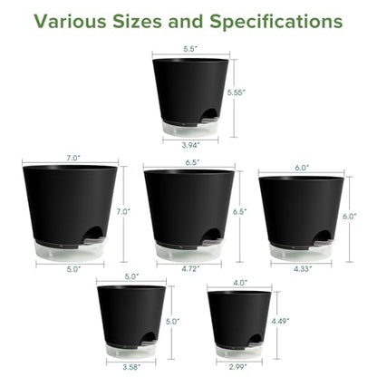 GARDIFE 2026 Upgraded Self Watering Plant Pots with Drainage Hole, 7/6.5/6/5.5/5/4 Inch Flower Planting Containers for House Plants, African Violet, Flowers, Cactus (Black, 7+6.5+6+5.5+5+4 inch) - color: 7-black-upgraded, size: 7+6.5+6+5.5+5+4 inch
