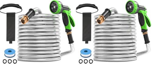 GARDENWORK Garden Hose,75ft Stainless Steel Garden Hose,Metal Hose with 10 Function Sprayer Nozzle,Flexible,Never Kink & Tangle for Outdoor,Yard,Lawn,Patio,Car (Pack of 2) - size: 75FT (Pack of 2)