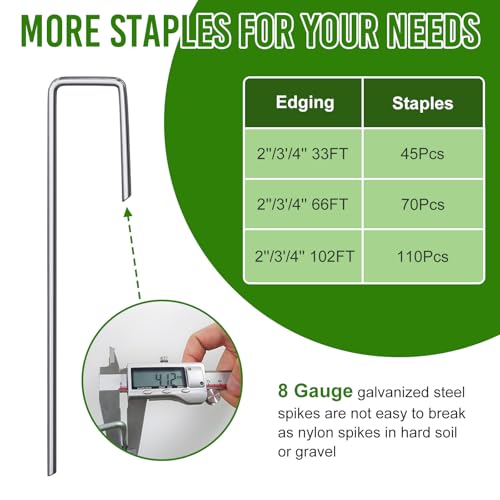 33FT Landscape Edging 4 in Tall with 45 Spikes, Garden Edging Border and 1 Hammer, Plastic Landscape Edging Border Lawn Edging for Landscaping, Flower Beds, Yard - size: 4 In x 33 FT