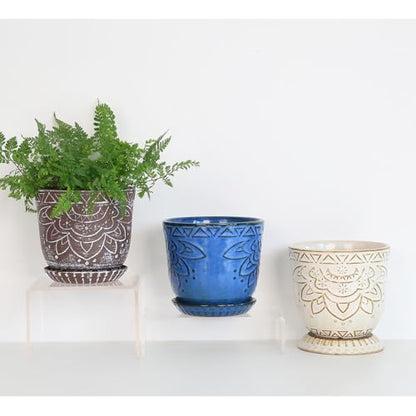 Gepege Ceramic Plant Pots, 6 Inch Indoor Planters with Drainage & Saucers - color: Brown-c, size: 6 Inch - Set of 2