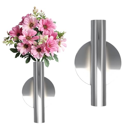 Gold Wall Decor, Plant Wall Vase Metal Tube Decoration Holder Used to Display Dried Flowers, Fake Flowers, Also Suitable for Gravestone Memorial Decoration (1 Pcs Silver) - color: 1 Pcs Silver
