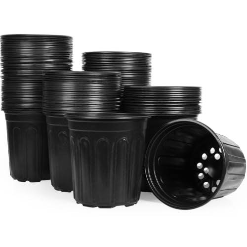 JERIA 100-Pack 1 Gallon Flexible Plant Nursery Pots,Thickened Soft Plastic Seedling Pots,Seed Starting Pot Flower Plant Container for Succulents，Seedlings - size: 1Gallon 100P