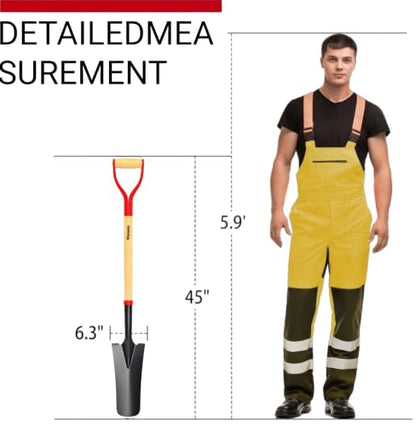 45 Inch Spade Shovel Trench Drain Spade Sharp Shooter Narrow Wood D-Handle