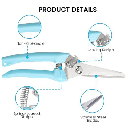Blue Straight Blade Stainless Steel Pruners - Rustproof Branch Cutter with Comfortable Non-Slip Grip - color: Blue, size: Straight mouth